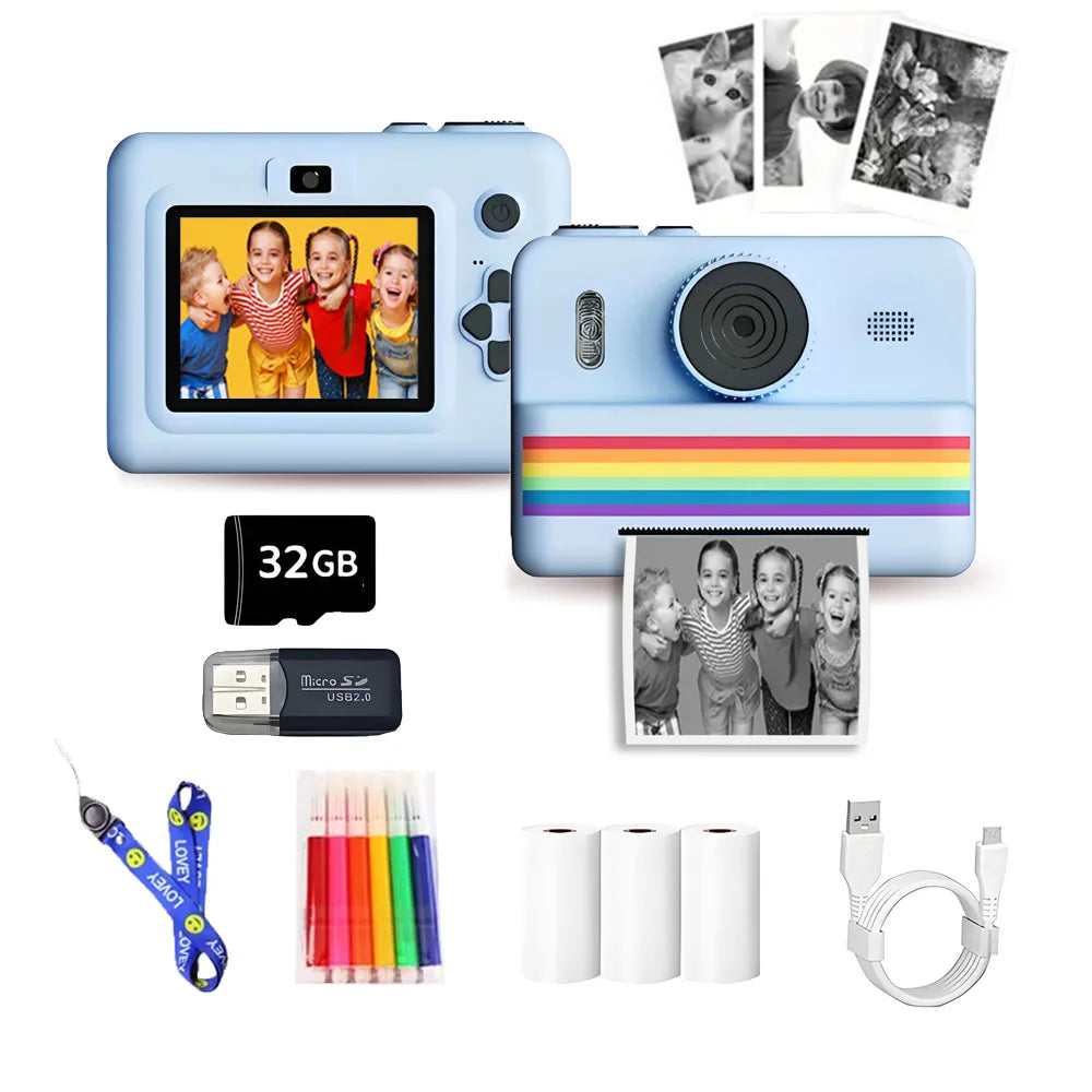 Kids Camera Instant Print Toy 2.8-Inch HD Screen With 32G Memory Card And 3 Rolls Of Printing Paper, Gift For Boys And Girls