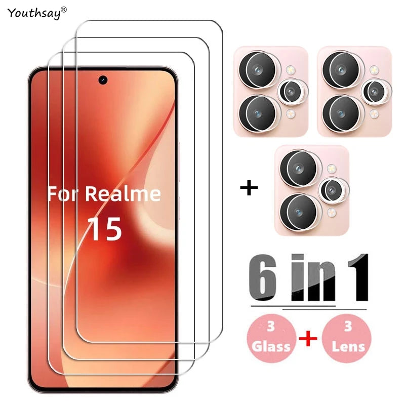 6in1 Full Gule Glass For Realme 15 Tempered Glass Realme 15 Screen Protector HD Protective Phone Camera Lens Film Realme 15 5G