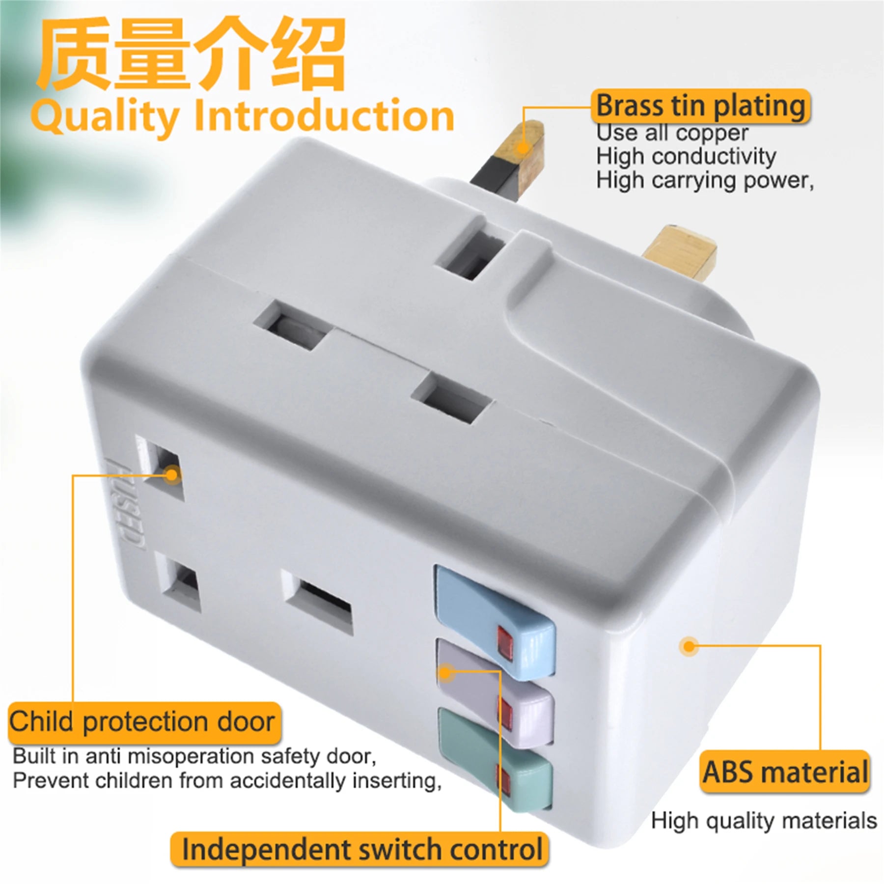 UK Plug 250V13A AC Portable Multi 1 to 3 ways Travel Adapter Power Malaysia Kong with Independent Control Switch Conversion Plug