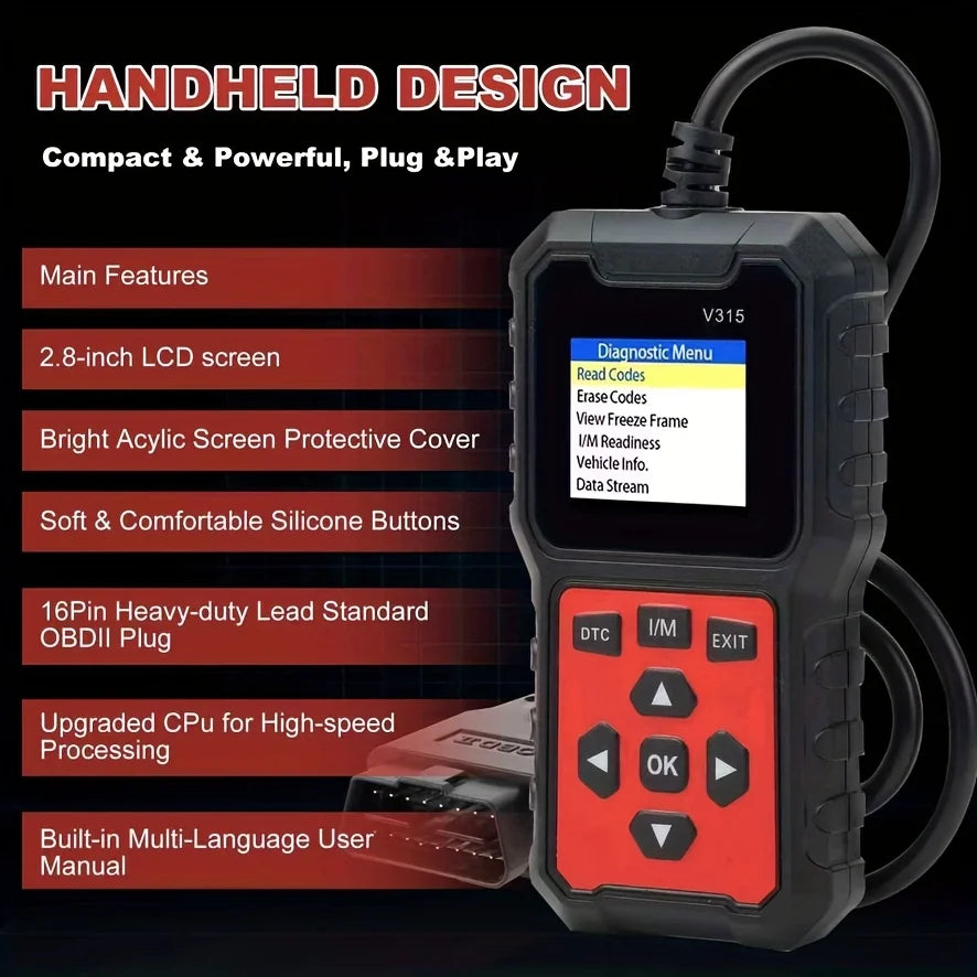Car Diagnostic Scanner [V315]-10-Second Fault Code Reader, Suitable for 99% of Vehicles (Obd2/Eobd Compatible), Suitable for DIY Use and Professional Mechanics.