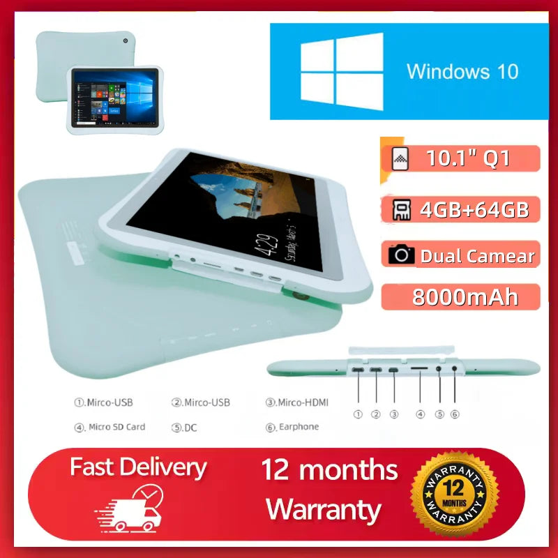 10.1 Inch Windows 10 64-bit 4GB 64GB Intel Atom x5-Z8350 CPU Quad Core Tablets PC 8000MAH HDMI-Compatible