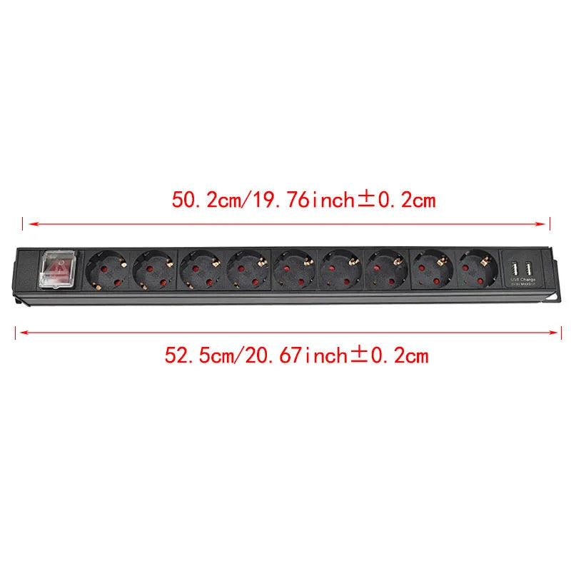 IEC-C14 Port PDU Power Strip with 2-10 Ways EU Outlet Socket  extend with network cabinet rack 2 USB charging