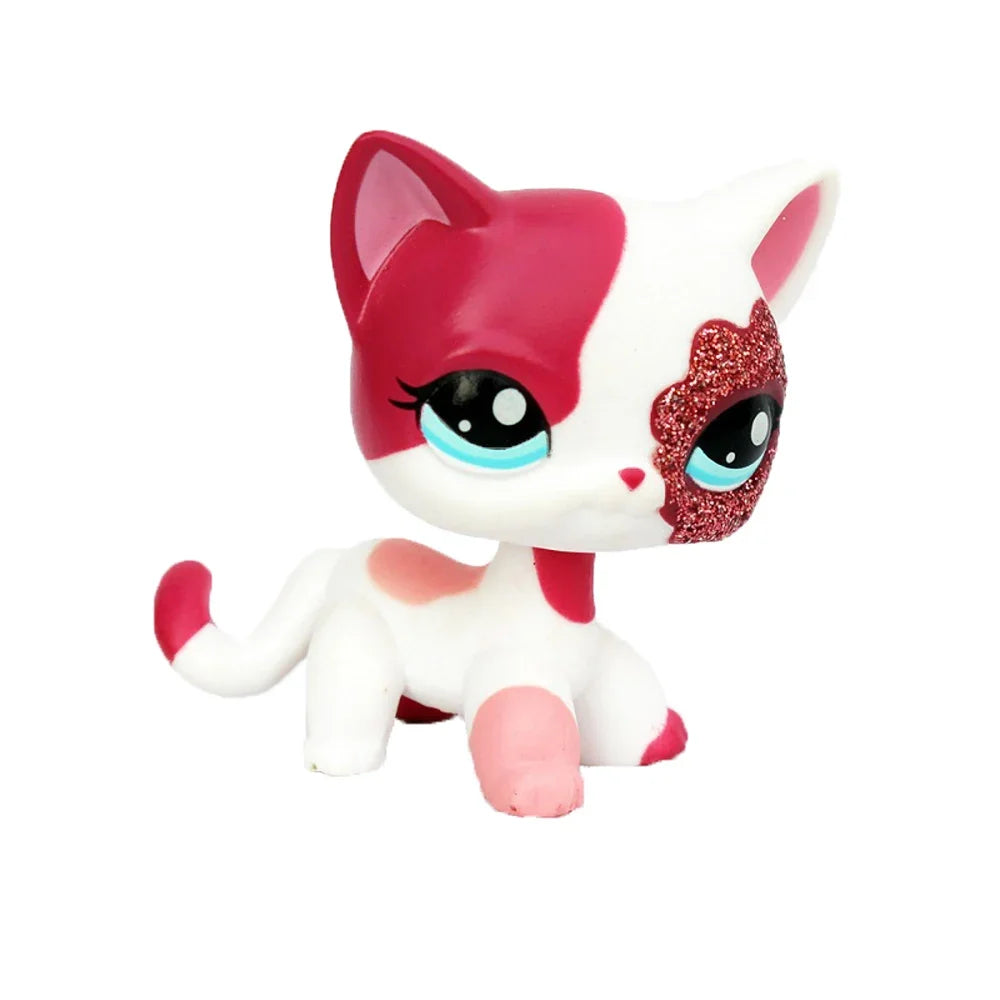 Rare original pet Bobble head toy standing Short Hair Cat #2291 White Pink Glitter kitty lps