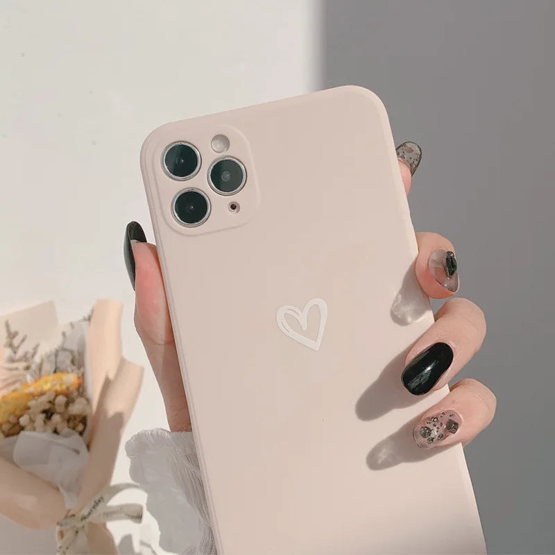 Love Heart Soft Phone Case For iPhone 15 11 12 13 14 Pro Max Mini XS Max X XR 7 8 Plus SE Shockproof Bumper Silicone Back Cover