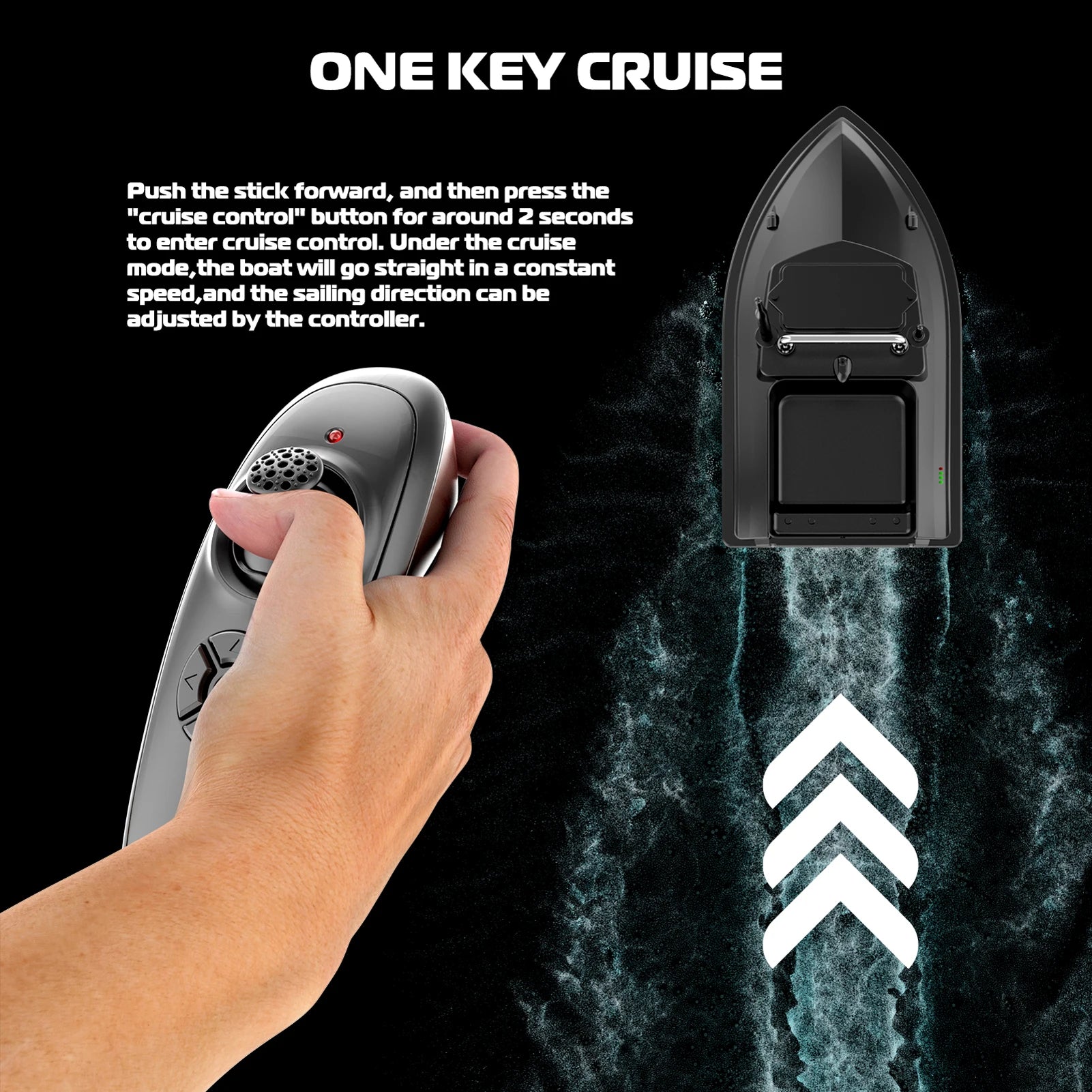 V050 Fishing Bait Boat 500m Remote Control Bait Boat Dual Motor Fish Finder 2KG Loading Support Automatic Cruise/Route Black