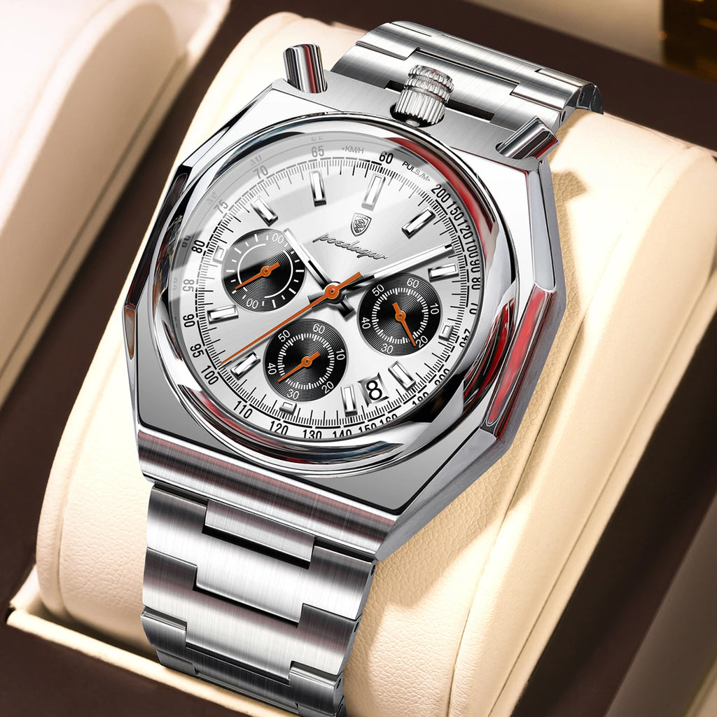 POEDAGAR Top Luxury Man Wristwatch Fashion Luminous Date Stainless Steel Men Watch Chronograph High Quality Men's Quartz Watches