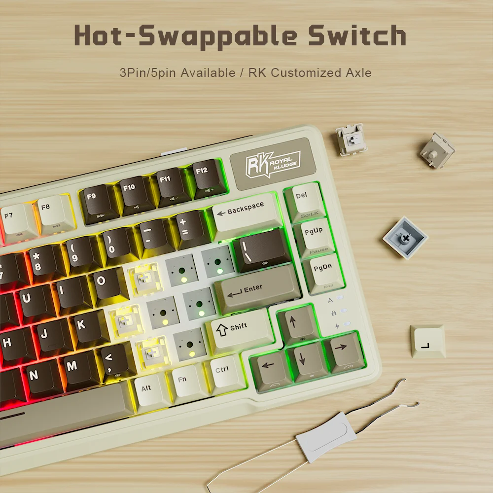 RK ROYAL KLUDGE L75 Wireless Gaming Keyboard Customize Shortcut Keys PBT Keycap Gasket Structure Tri-mode Mechanical Keyboard