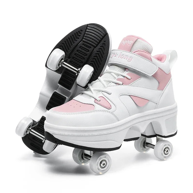 Deform Retractable Roller Shoes Stylish Wheel Shoe for Adults Casual Walk Boys Girls Sneaker Skate 2 in 1 Roller Skates