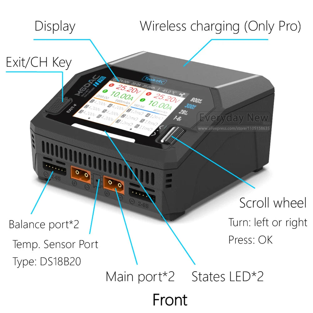 US ToolkitRC M6DAC V2 Charger 1-6S Intelligent Balance 2CH AC/DC Toy Model Vehicle, Vessel, Drone Lithium Battery FPV
